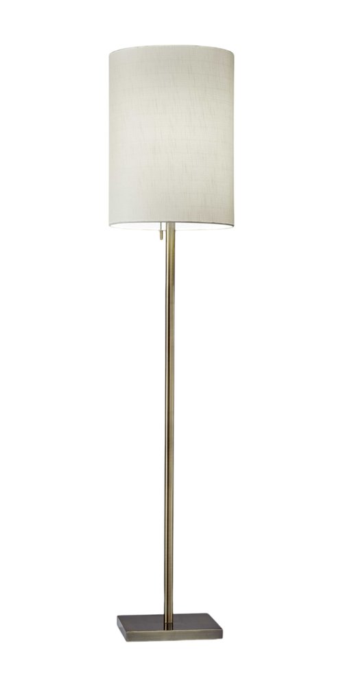 61" Brass Metal Floor Lamp With White Fabric Cylinder Shade