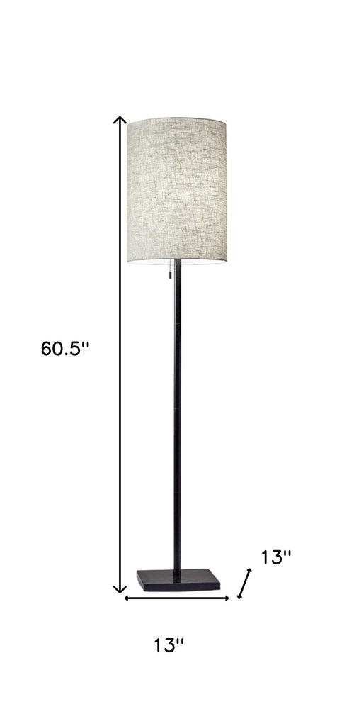 61" Brass Metal Floor Lamp With White Fabric Cylinder Shade