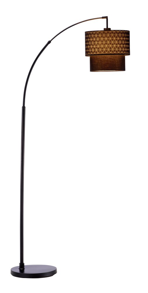 71" Brown And Black Arched Floor Lamp With Brown Fabric Drum Shade
