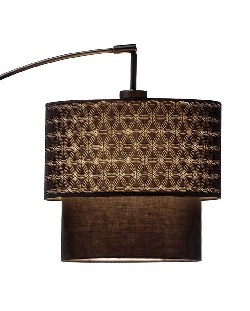 71" Brown And Black Arched Floor Lamp With Brown Fabric Drum Shade