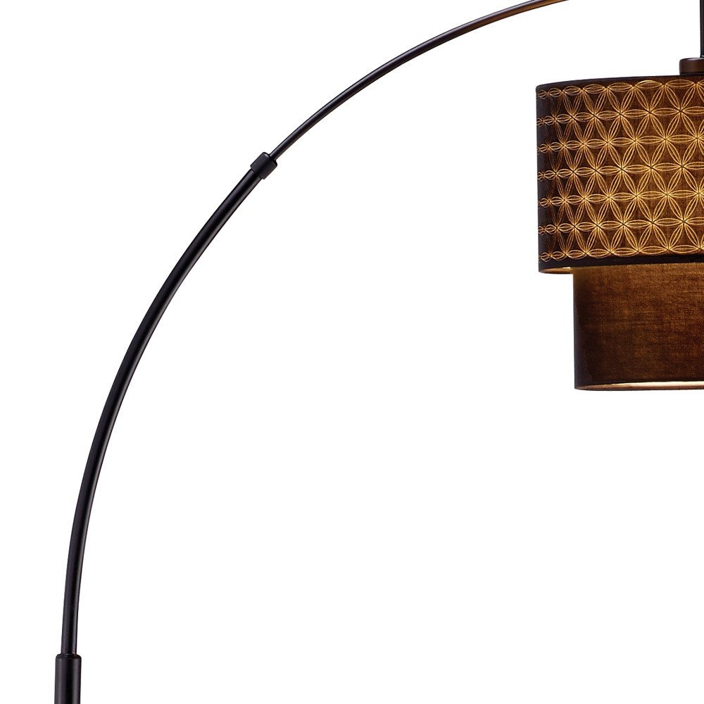 71" Brown And Black Arched Floor Lamp With Brown Fabric Drum Shade
