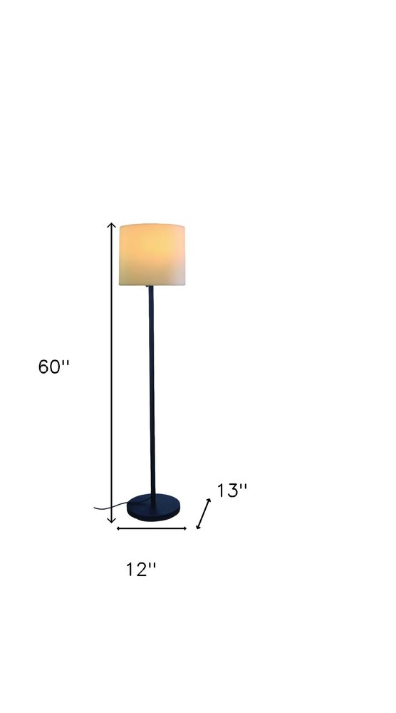 60" Black And White Floor Lamp With White Fabric Drum Shade - Hallam Custom Woodworking - HomeRoots