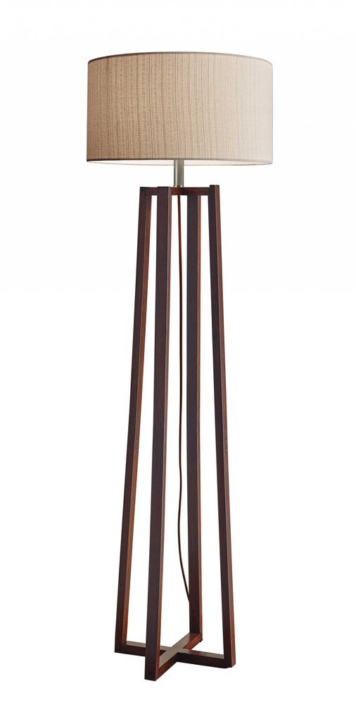 60" Brown Solid Wood Novelty Floor Lamp With Beige Fabric Drum Shade - Hallam Custom Woodworking - HomeRoots