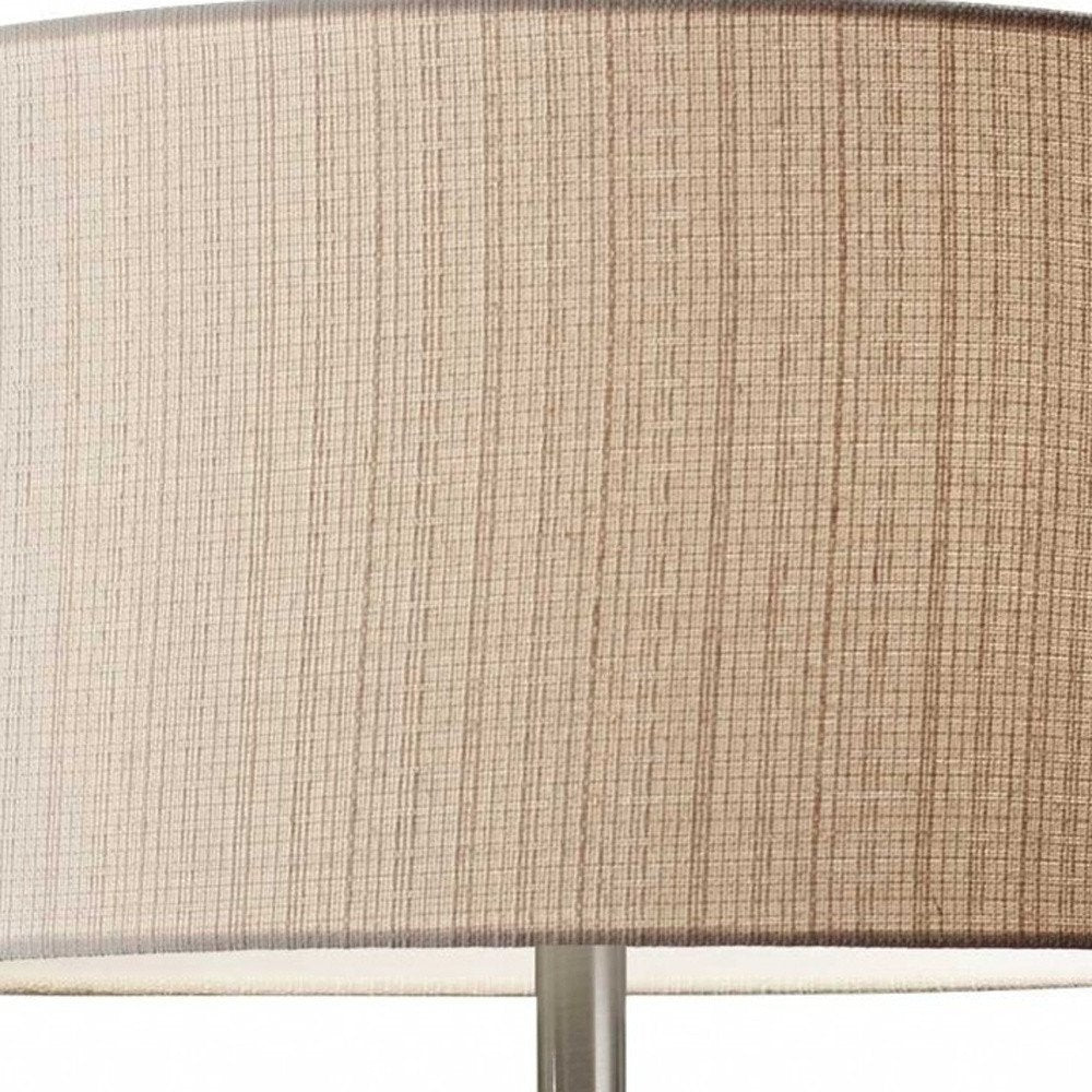 60" Brown Solid Wood Novelty Floor Lamp With Beige Fabric Drum Shade - Hallam Custom Woodworking - HomeRoots