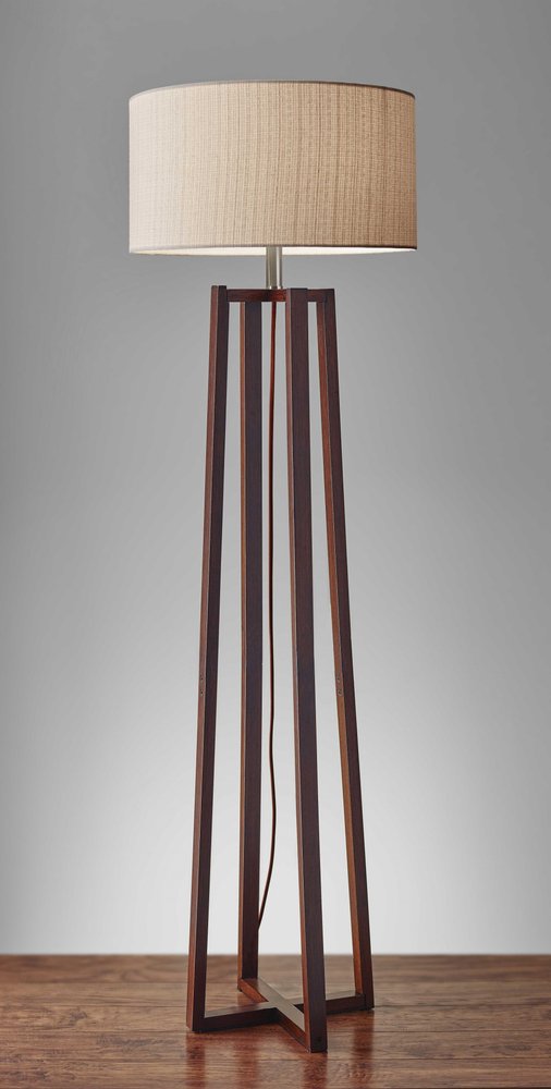 60" Brown Solid Wood Novelty Floor Lamp With Beige Fabric Drum Shade - Hallam Custom Woodworking - HomeRoots