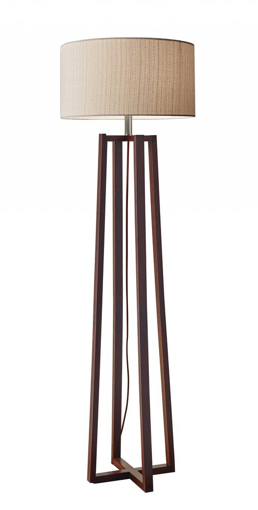 60" Brown Solid Wood Novelty Floor Lamp With Beige Fabric Drum Shade - Hallam Custom Woodworking - HomeRoots