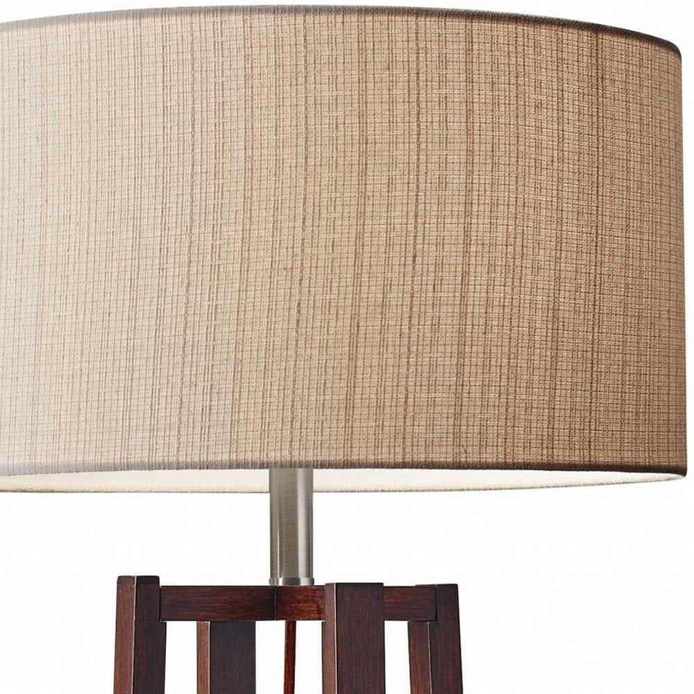 60" Brown Solid Wood Novelty Floor Lamp With Beige Fabric Drum Shade - Hallam Custom Woodworking - HomeRoots