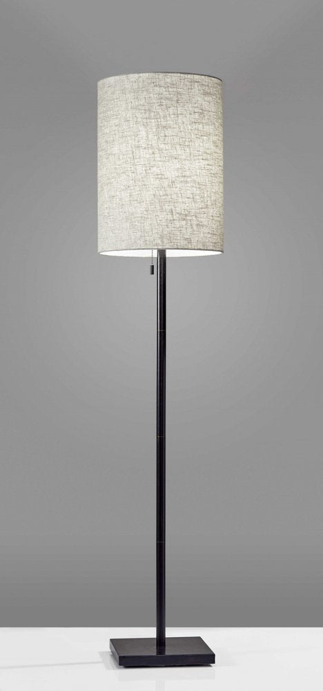 61" Brass Metal Floor Lamp With White Fabric Cylinder Shade - Hallam Custom Woodworking - HomeRoots