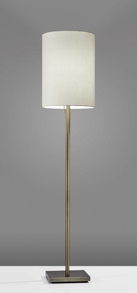 61" Brass Metal Floor Lamp With White Fabric Cylinder Shade - Hallam Custom Woodworking - HomeRoots
