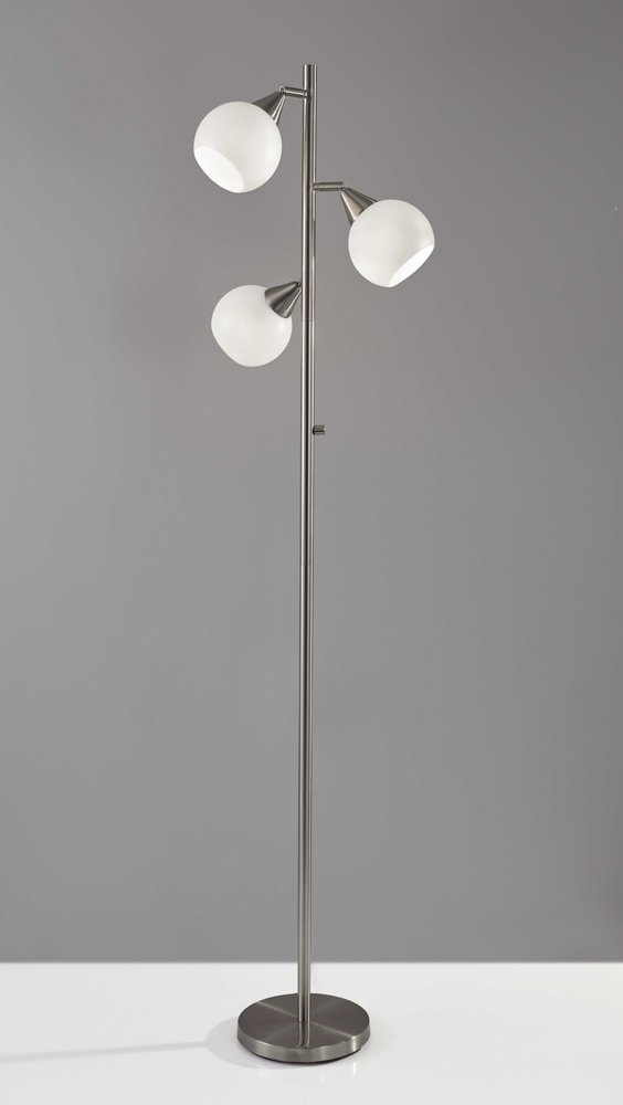 71" Silver Metal Floor Lamp With White Dome Shade - Hallam Custom Woodworking - HomeRoots