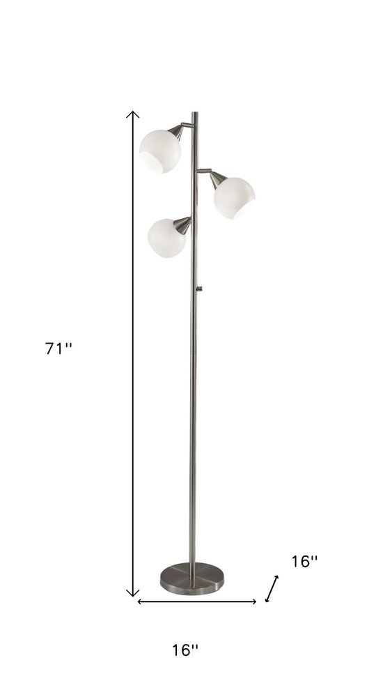 71" Silver Metal Floor Lamp With White Dome Shade - Hallam Custom Woodworking - HomeRoots