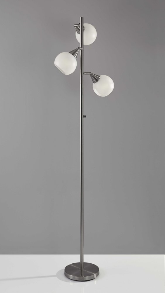 71" Silver Metal Floor Lamp With White Dome Shade - Hallam Custom Woodworking - HomeRoots