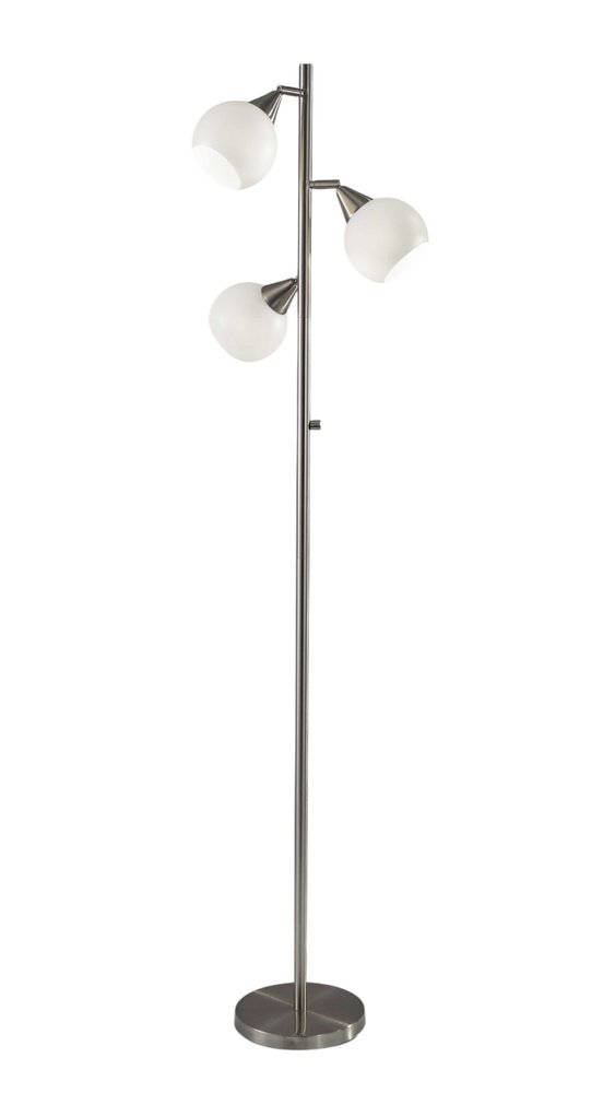 71" Silver Metal Floor Lamp With White Dome Shade - Hallam Custom Woodworking - HomeRoots