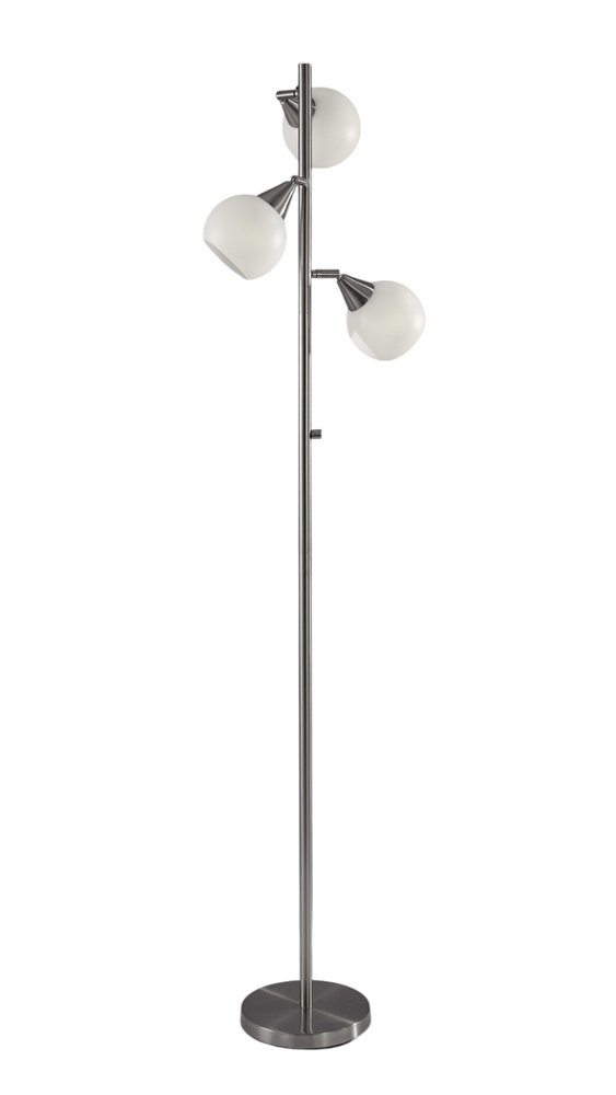 71" Silver Metal Floor Lamp With White Dome Shade - Hallam Custom Woodworking - HomeRoots