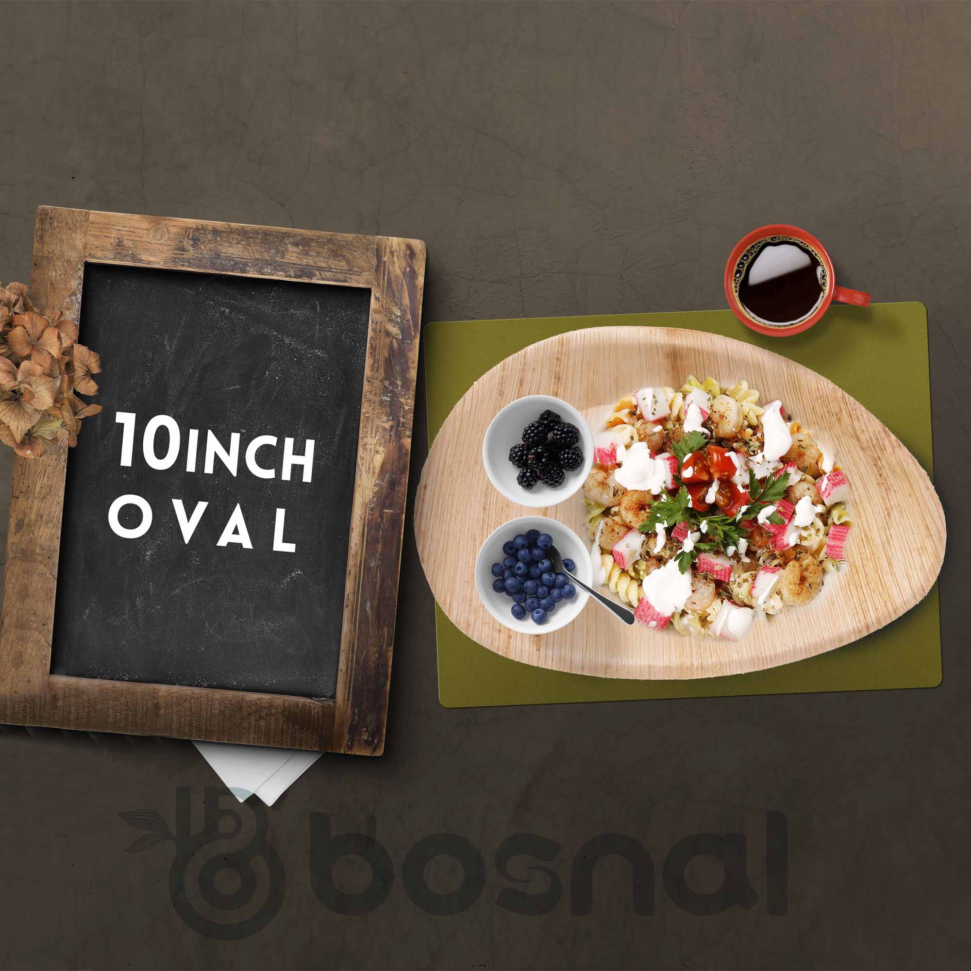 Bosnal - Palm Leaf Biodegradable Plates, 10 inch, Oval