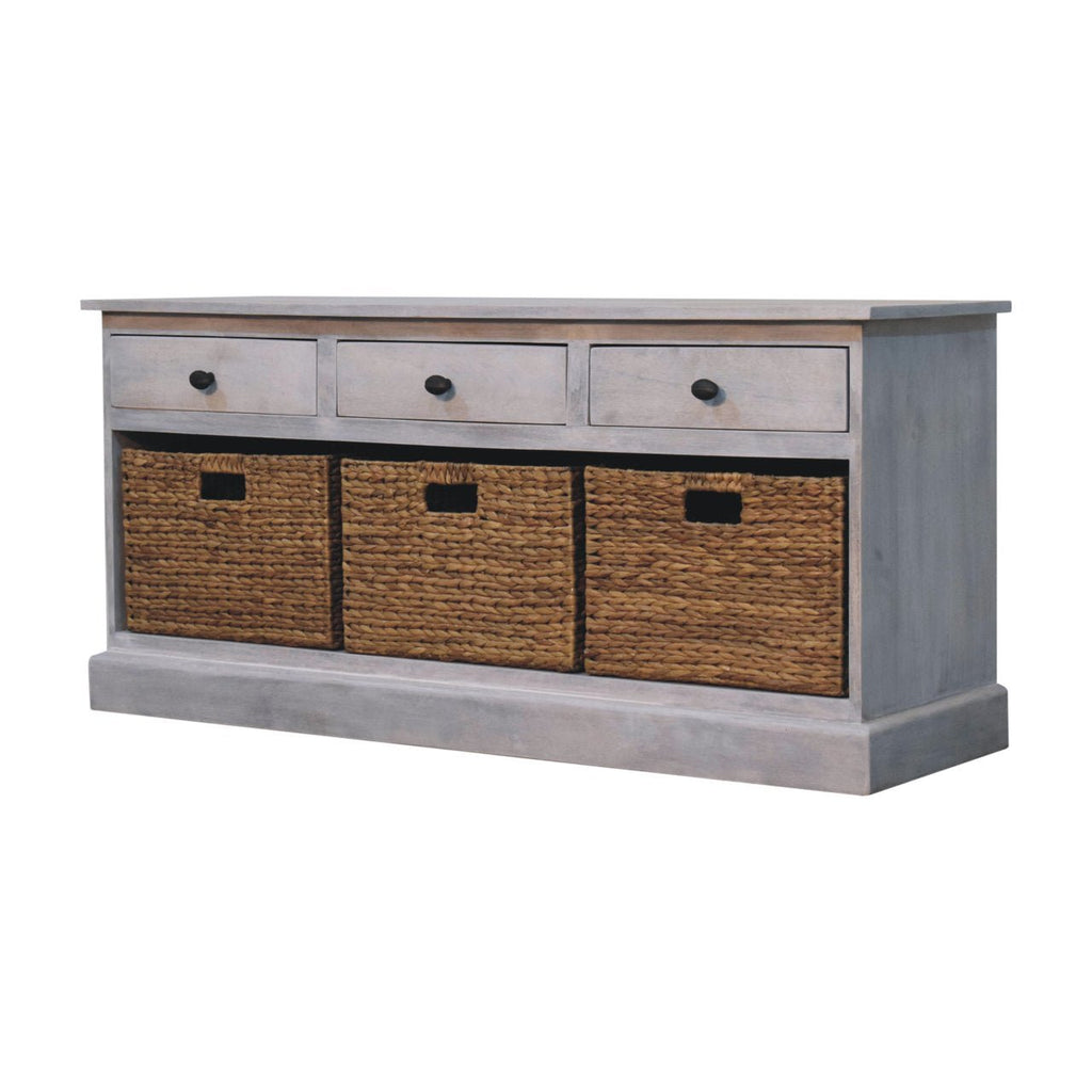 Artisan Furniture Acid Wash 3 - Drawer and 3 - Basket Storage Cabinet - Hallam Custom Woodworking - Artisan Furniture