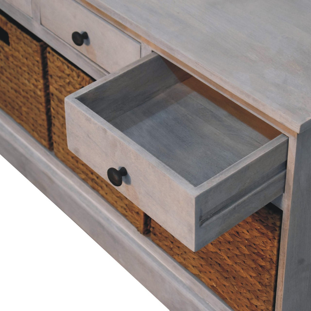 Artisan Furniture Acid Wash 3 - Drawer and 3 - Basket Storage Cabinet - Hallam Custom Woodworking - Artisan Furniture