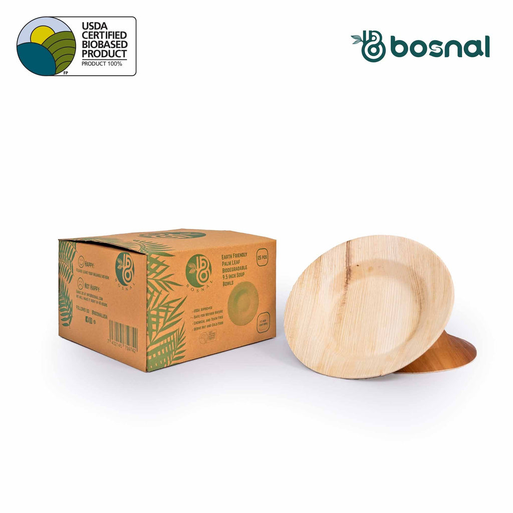 Bosnal - Palm Leaf Biodegradable Bowls, 9.5 inch Round Soup Bowl - Hallam Custom Woodworking - Bosnal