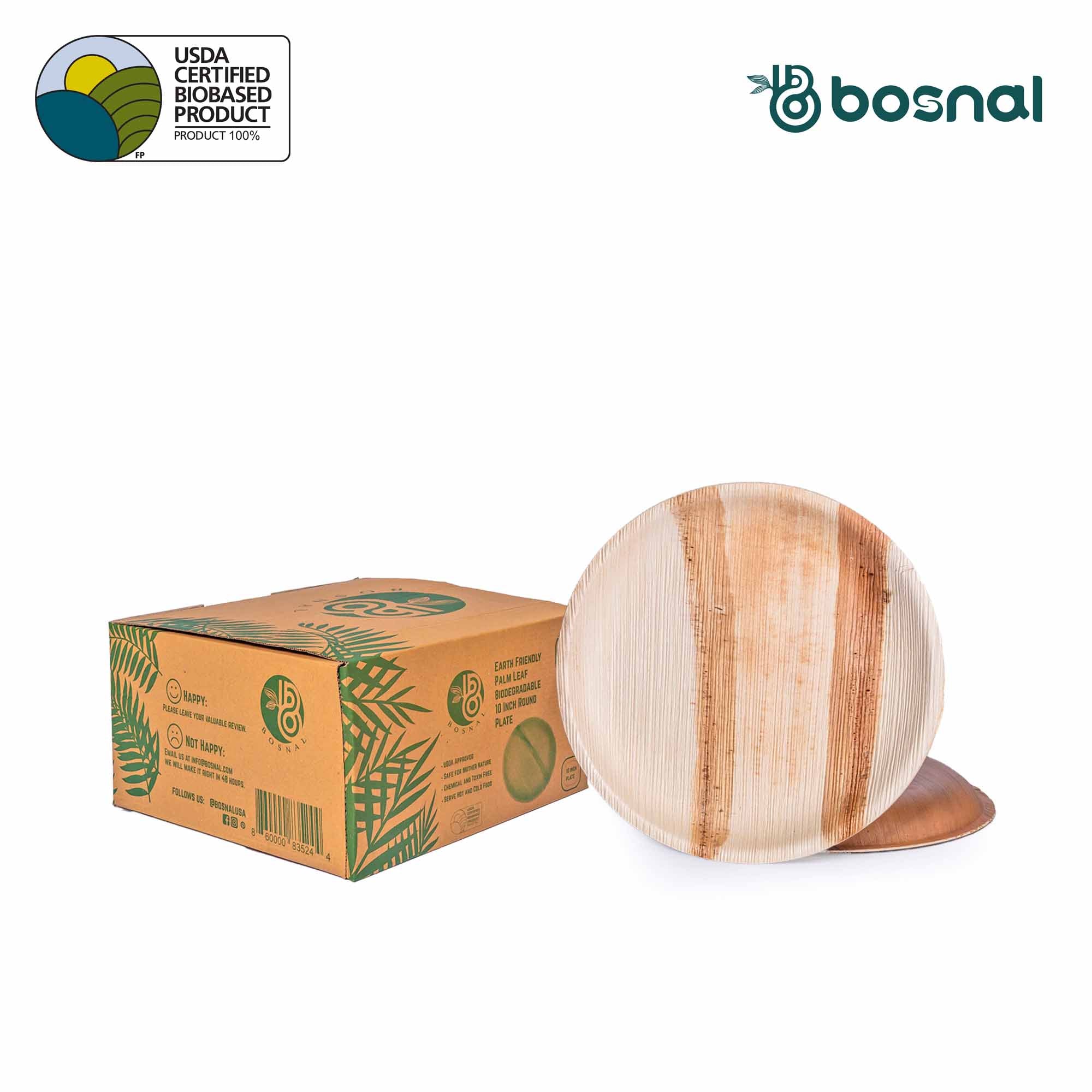 Bosnal - Palm Leaf Biodegradable Plates, 10 inch, Round - Hallam Custom Woodworking - Bosnal