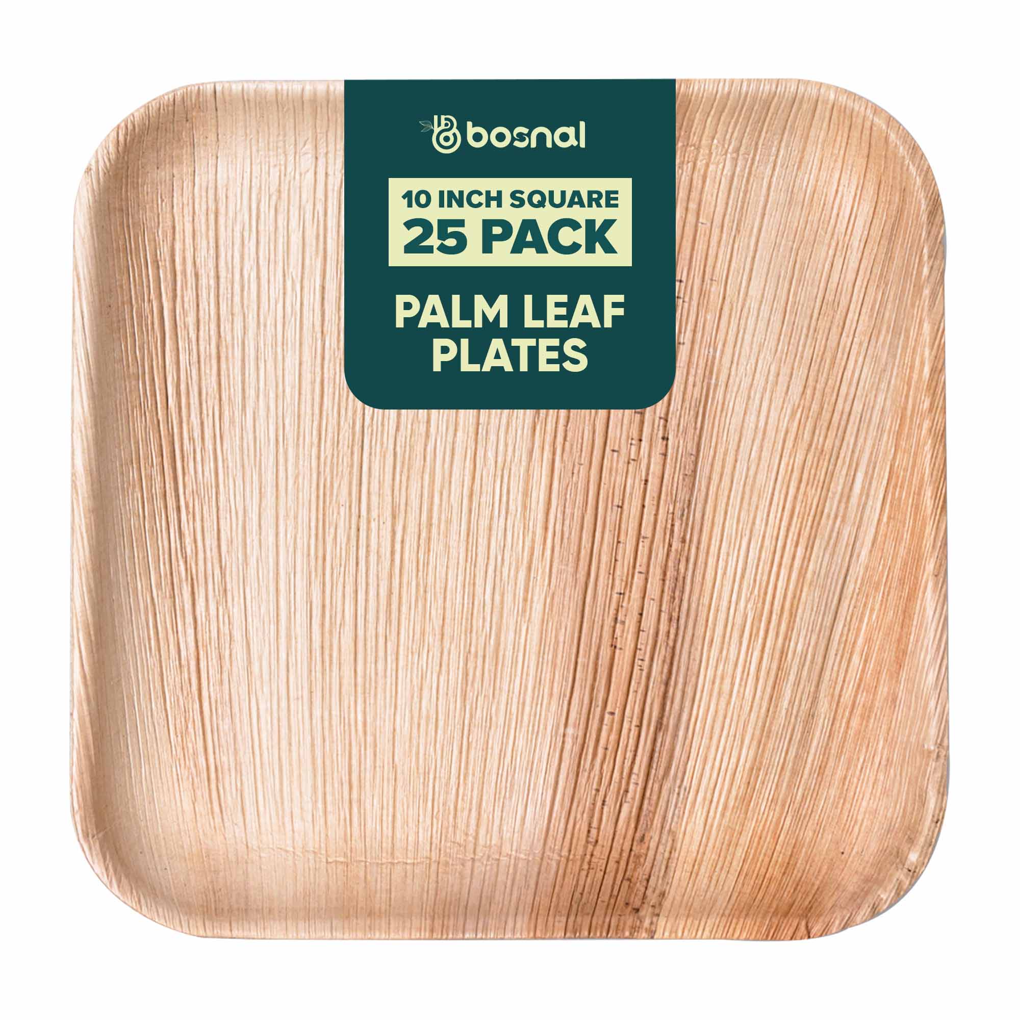 Bosnal - Palm Leaf Biodegradable Plates, 10 inch, Square - Hallam Custom Woodworking - Bosnal