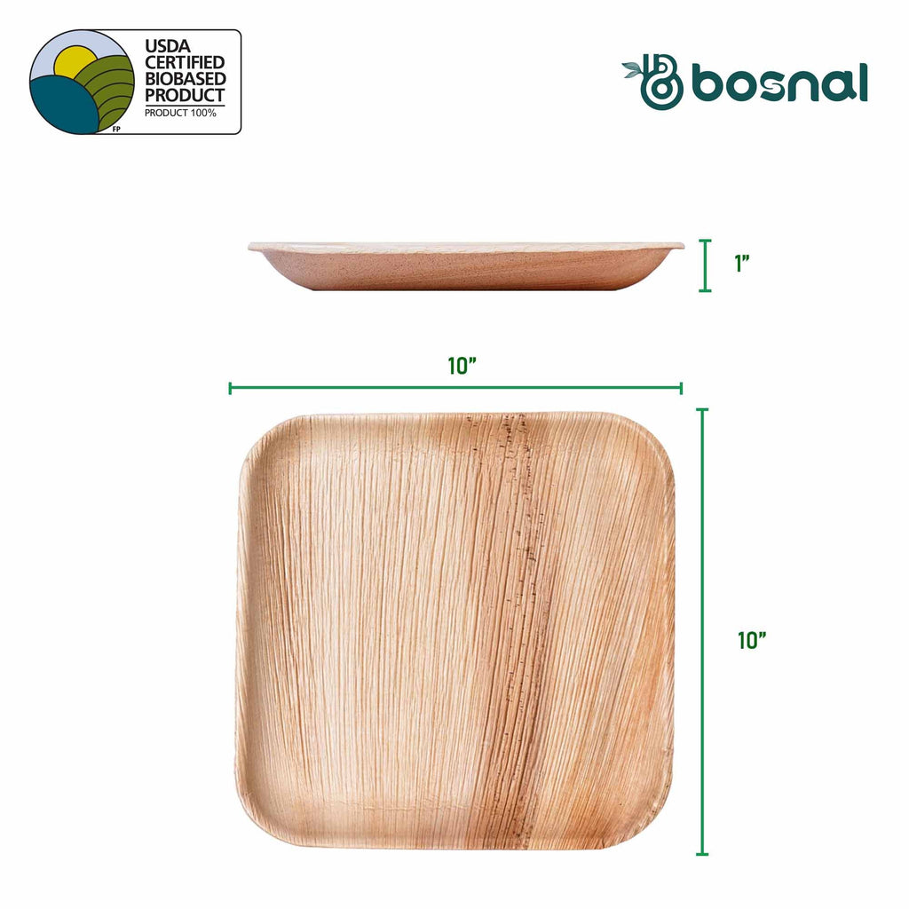 Bosnal - Palm Leaf Biodegradable Plates, 10 inch, Square - Hallam Custom Woodworking - Bosnal