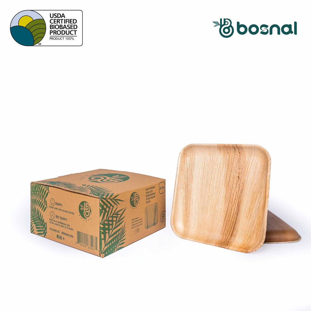 Bosnal - Palm Leaf Biodegradable Plates, 10 inch, Square - Hallam Custom Woodworking - Bosnal