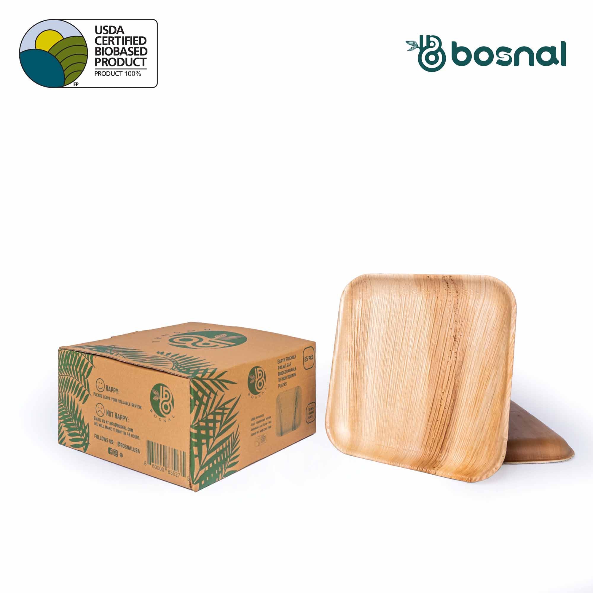 Bosnal - Palm Leaf Biodegradable Plates, 10 inch, Square - Hallam Custom Woodworking - Bosnal
