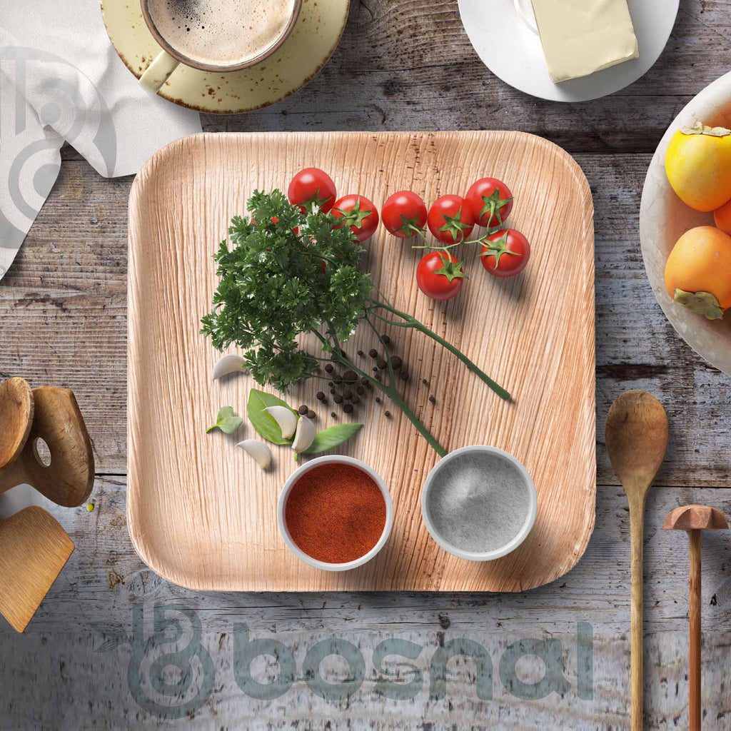 Bosnal - Palm Leaf Biodegradable Plates, 10 inch, Square - Hallam Custom Woodworking - Bosnal