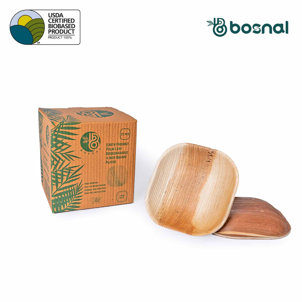 Bosnal - Palm Leaf Biodegradable Plates, 4 inch, Square - Hallam Custom Woodworking - Bosnal