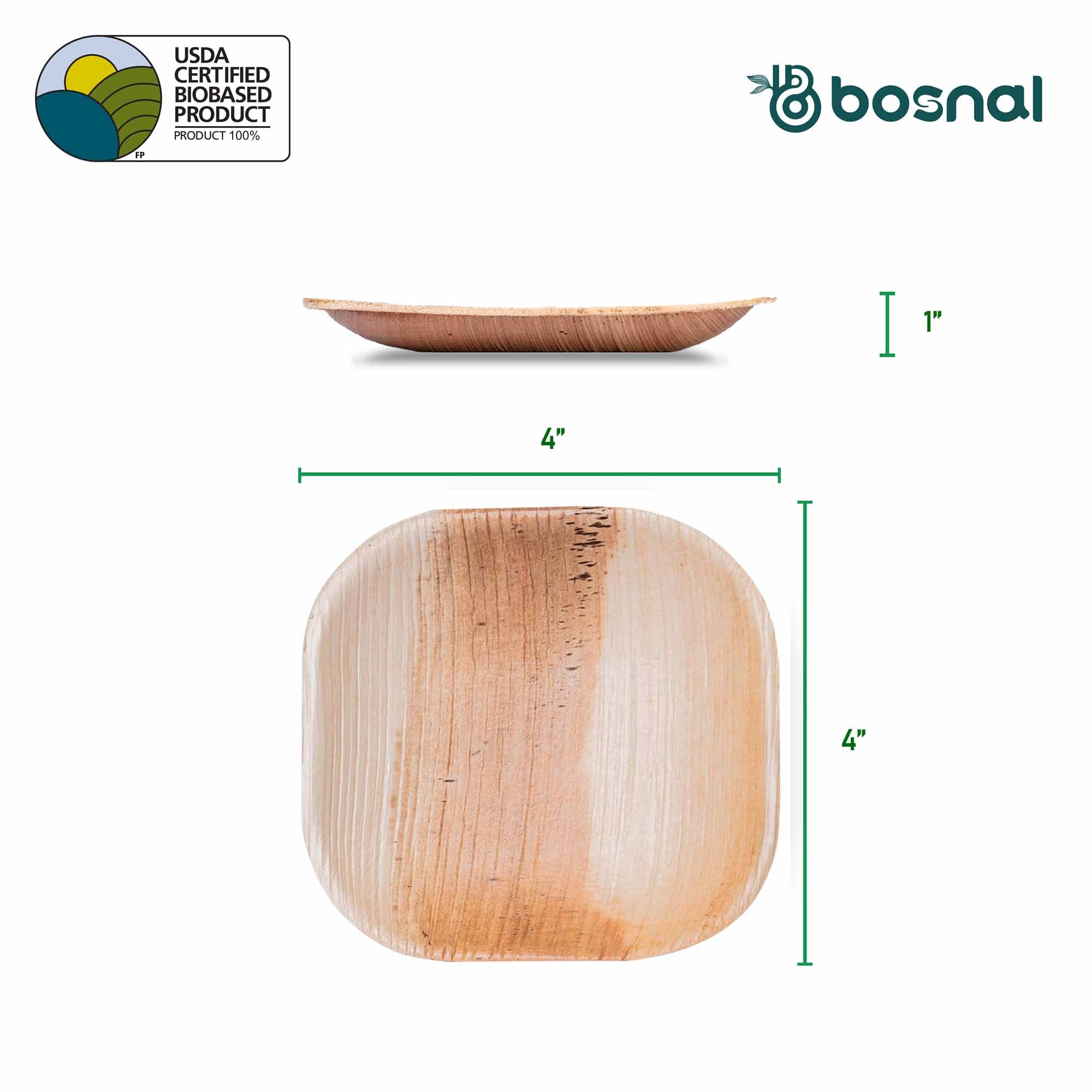 Bosnal - Palm Leaf Biodegradable Plates, 4 inch, Square - Hallam Custom Woodworking - Bosnal