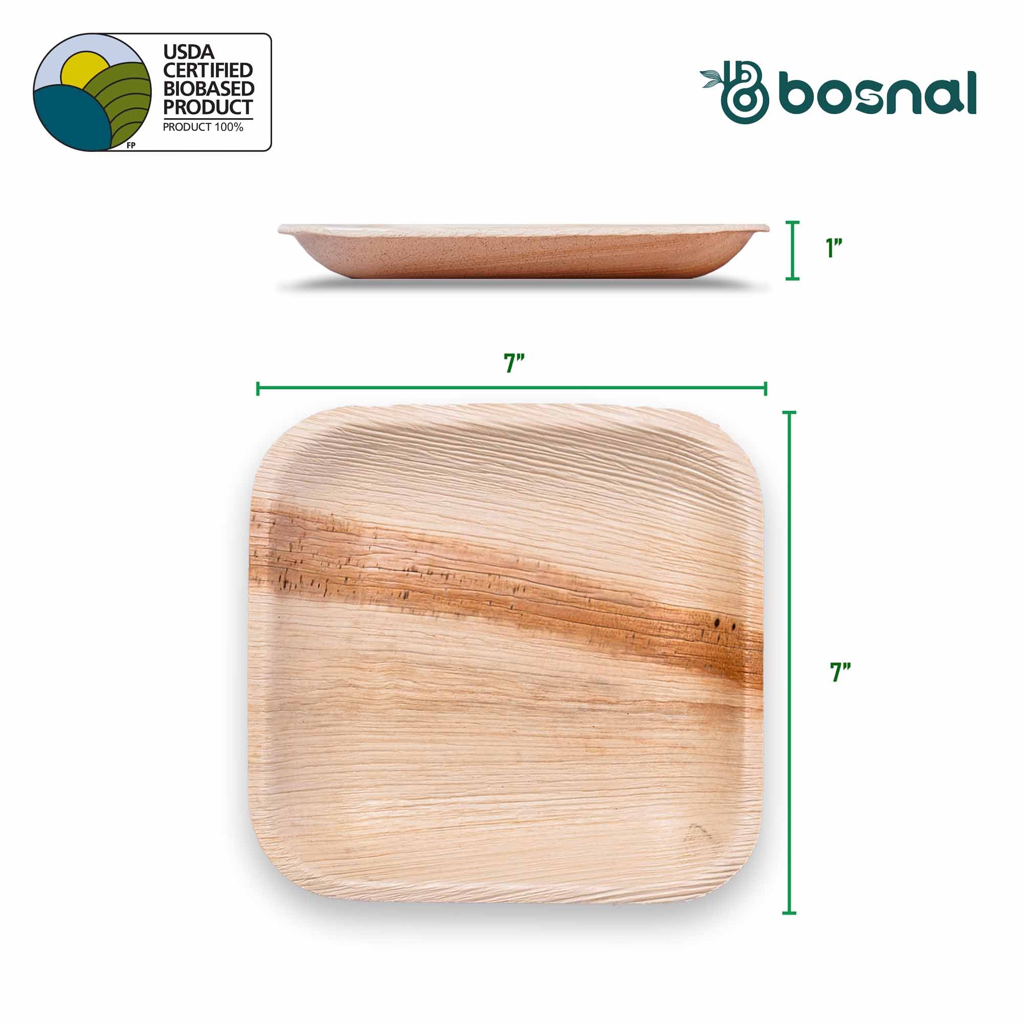 Bosnal - Palm Leaf Biodegradable Plates; 7 inch, Square - Hallam Custom Woodworking - Bosnal