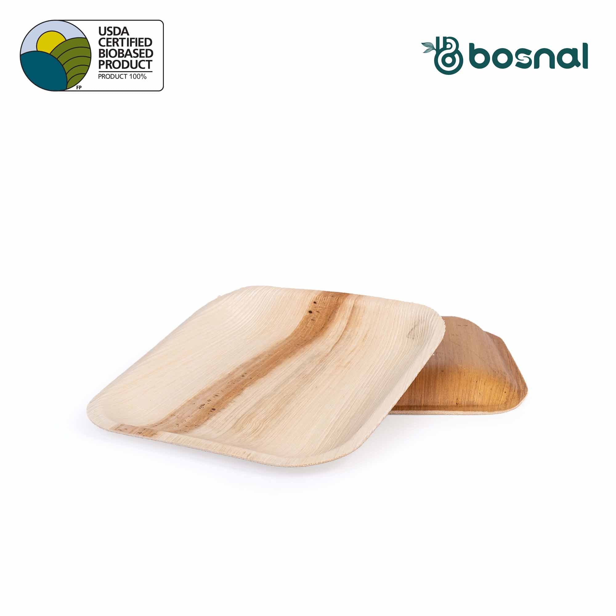 Bosnal - Palm Leaf Biodegradable Plates; 7 inch, Square - Hallam Custom Woodworking - Bosnal