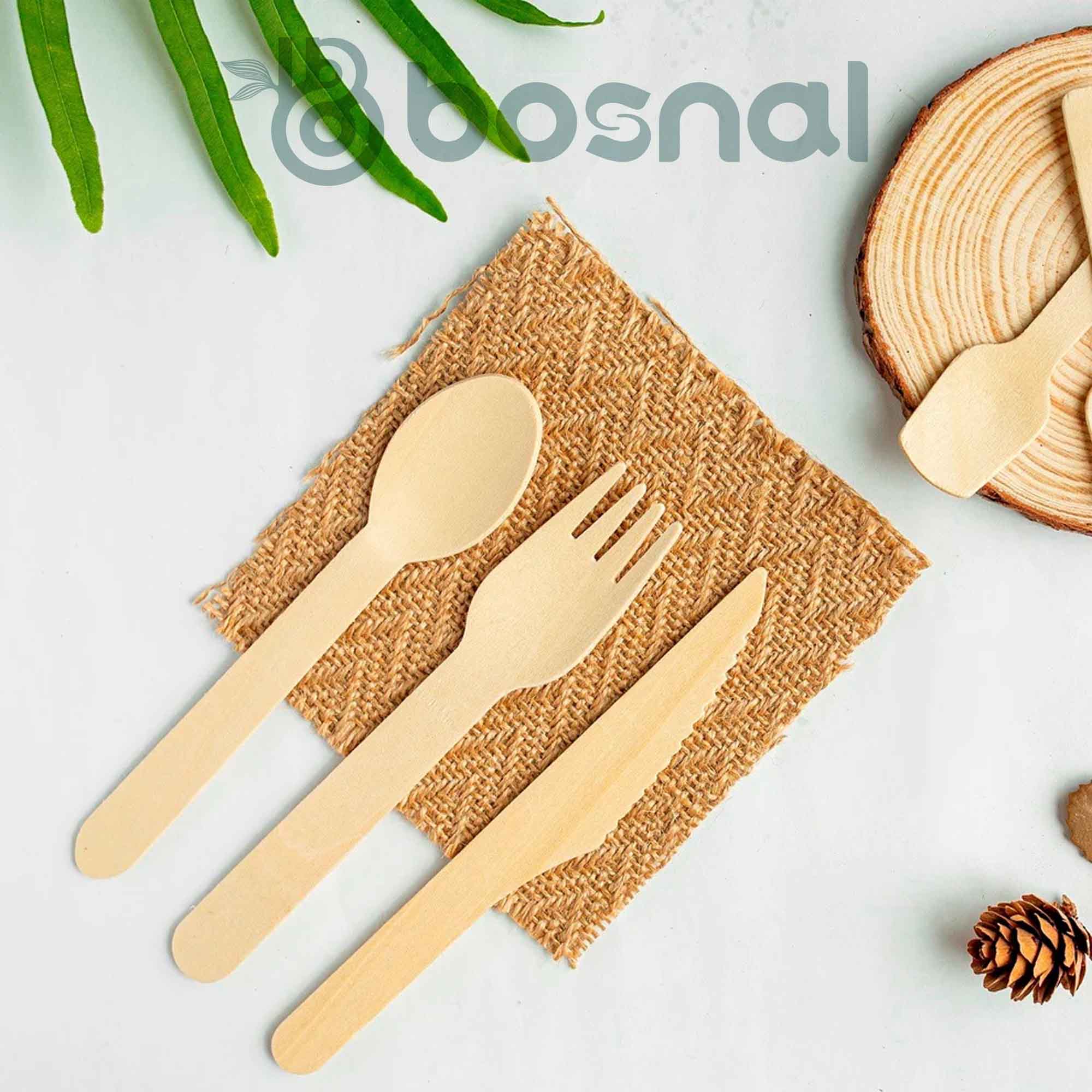 Bosnal – Wooden Disposable Cutlery Set, 6.5 inch, 100 Pcs - Hallam Custom Woodworking - Bosnal