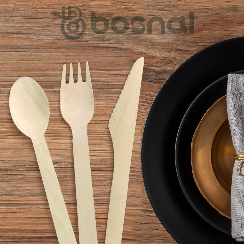 Bosnal – Wooden Disposable Cutlery Set, 6.5 inch, 100 Pcs - Hallam Custom Woodworking - Bosnal