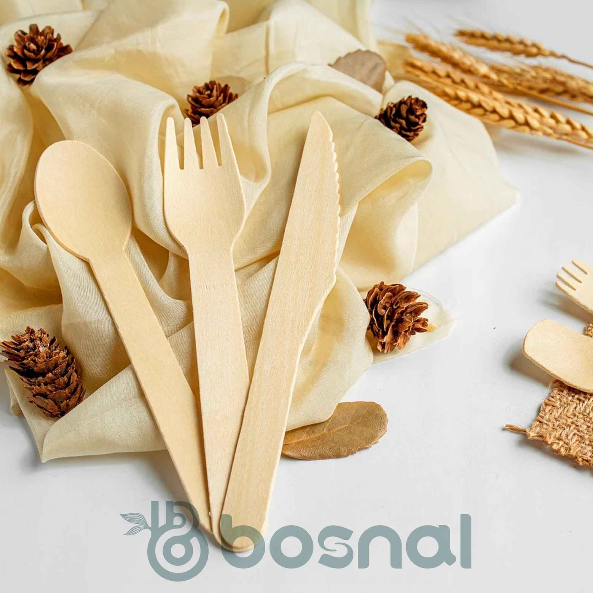 Bosnal – Wooden Disposable Cutlery Set, 6.5 inch, 100 Pcs - Hallam Custom Woodworking - Bosnal
