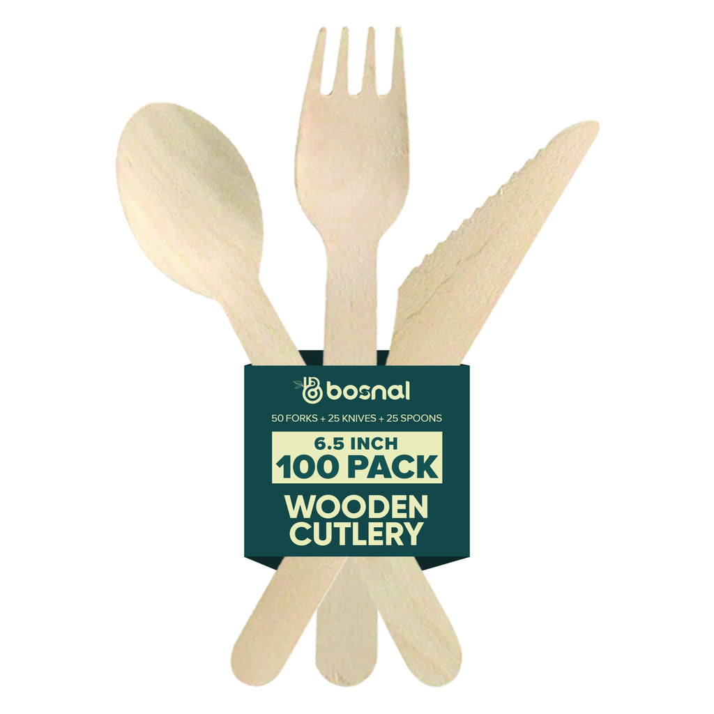 Bosnal – Wooden Disposable Cutlery Set, 6.5 inch, 100 Pcs - Hallam Custom Woodworking - Bosnal