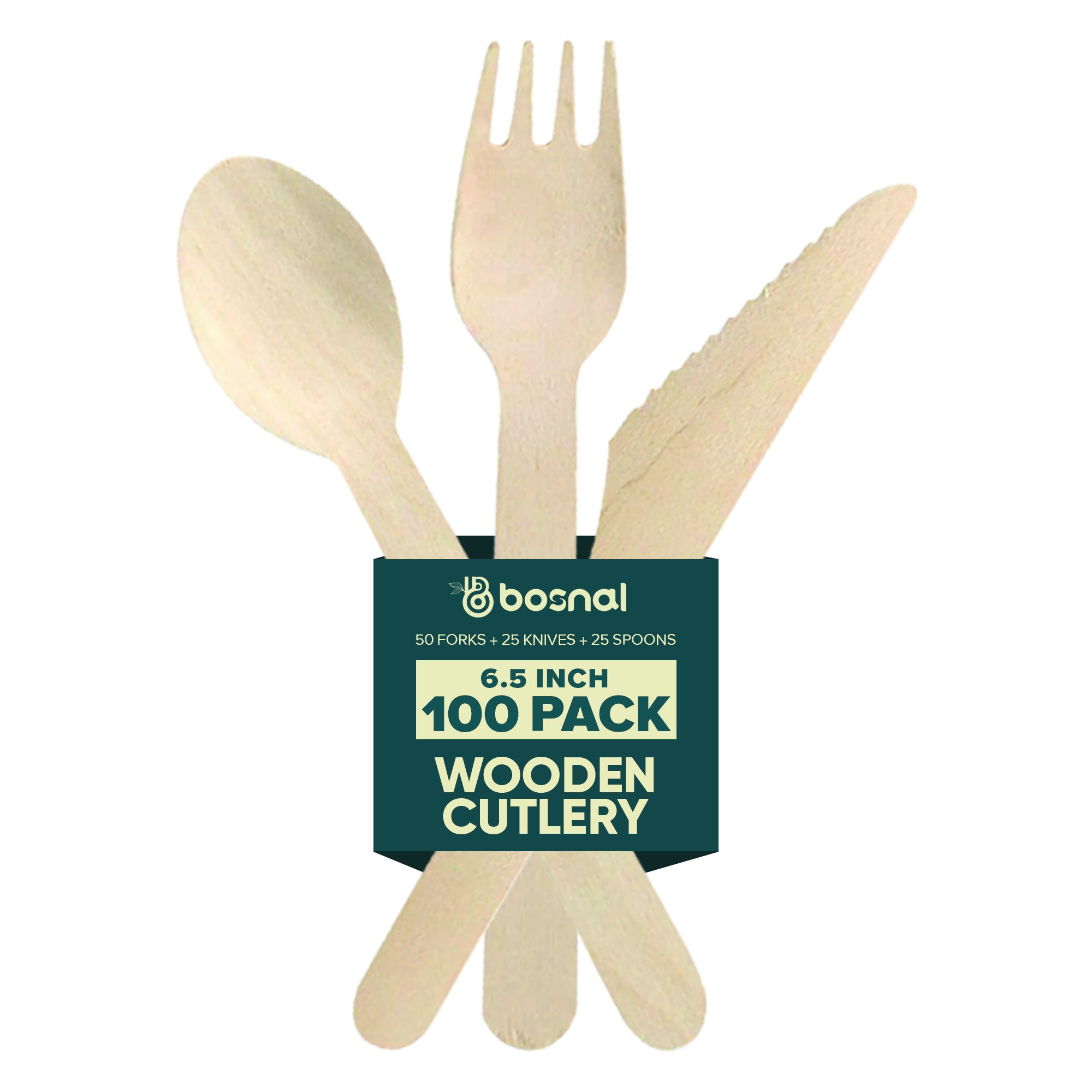 Bosnal – Wooden Disposable Cutlery Set, 6.5 inch, 100 Pcs - Hallam Custom Woodworking - Bosnal