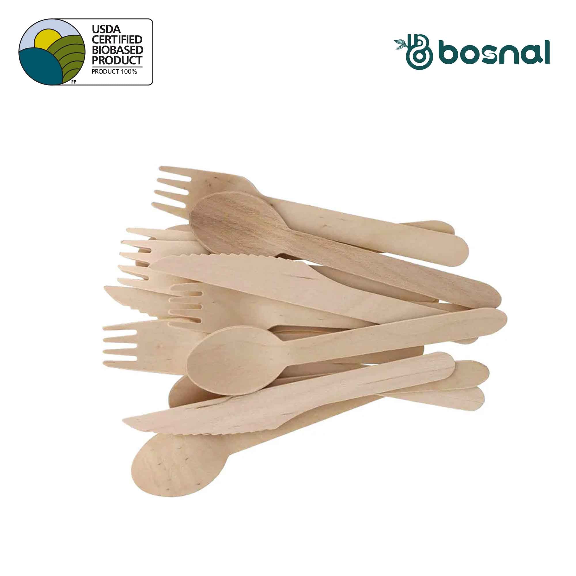 Bosnal – Wooden Disposable Cutlery Set, 6.5 inch, 100 Pcs - Hallam Custom Woodworking - Bosnal