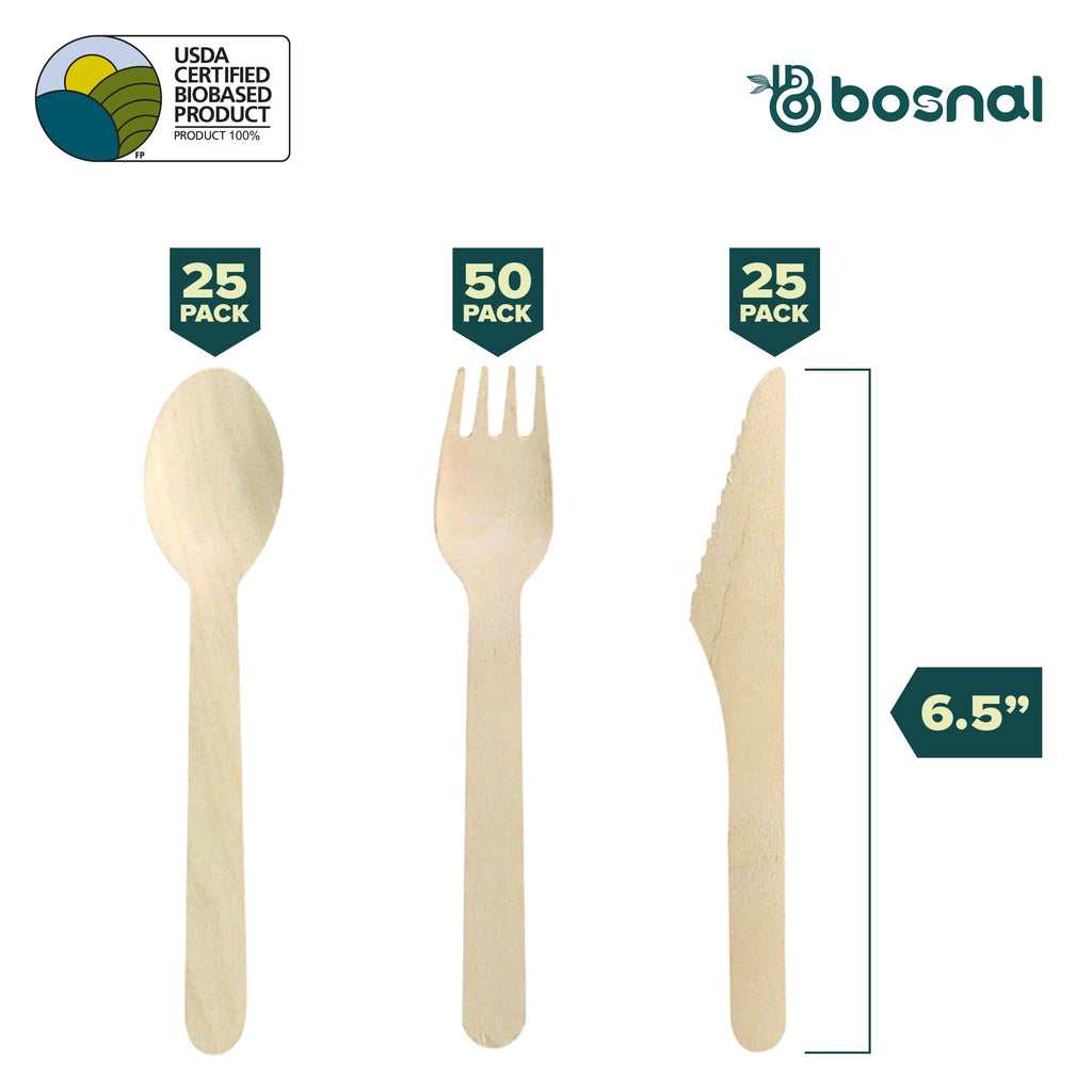 Bosnal – Wooden Disposable Cutlery Set, 6.5 inch, 100 Pcs - Hallam Custom Woodworking - Bosnal