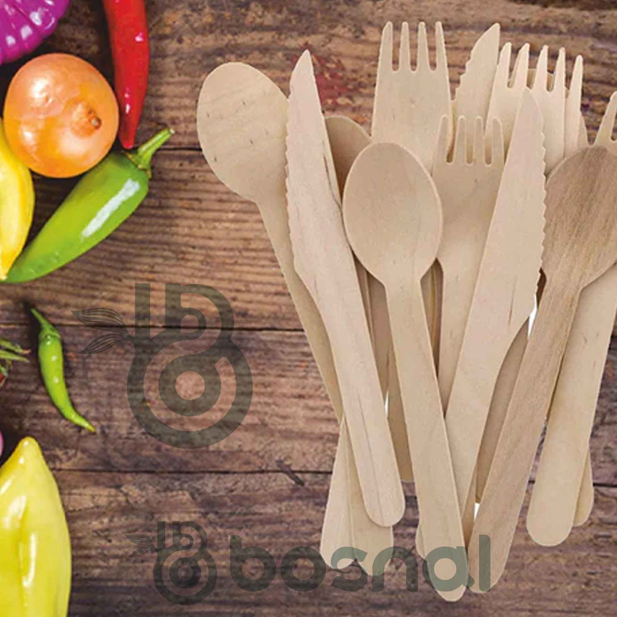 Bosnal – Wooden Disposable Cutlery Set, 6.5 inch, 100 Pcs - Hallam Custom Woodworking - Bosnal