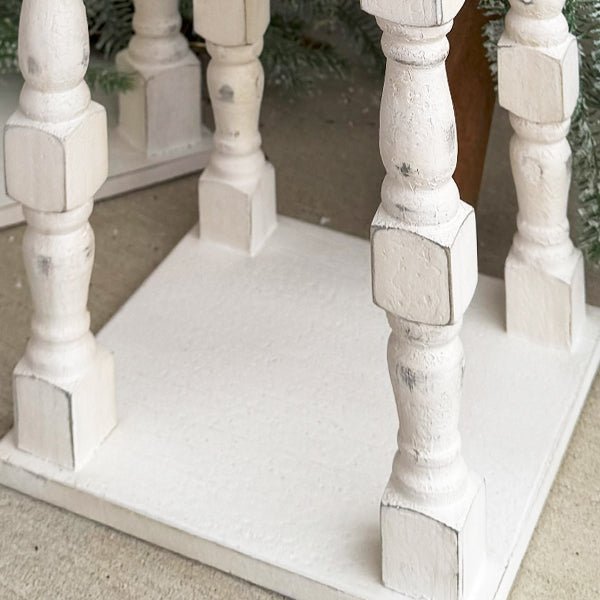 Distressed White Turned Wooden Open Lanterns, Set of Two - Hallam Custom Woodworking - Decor Steals