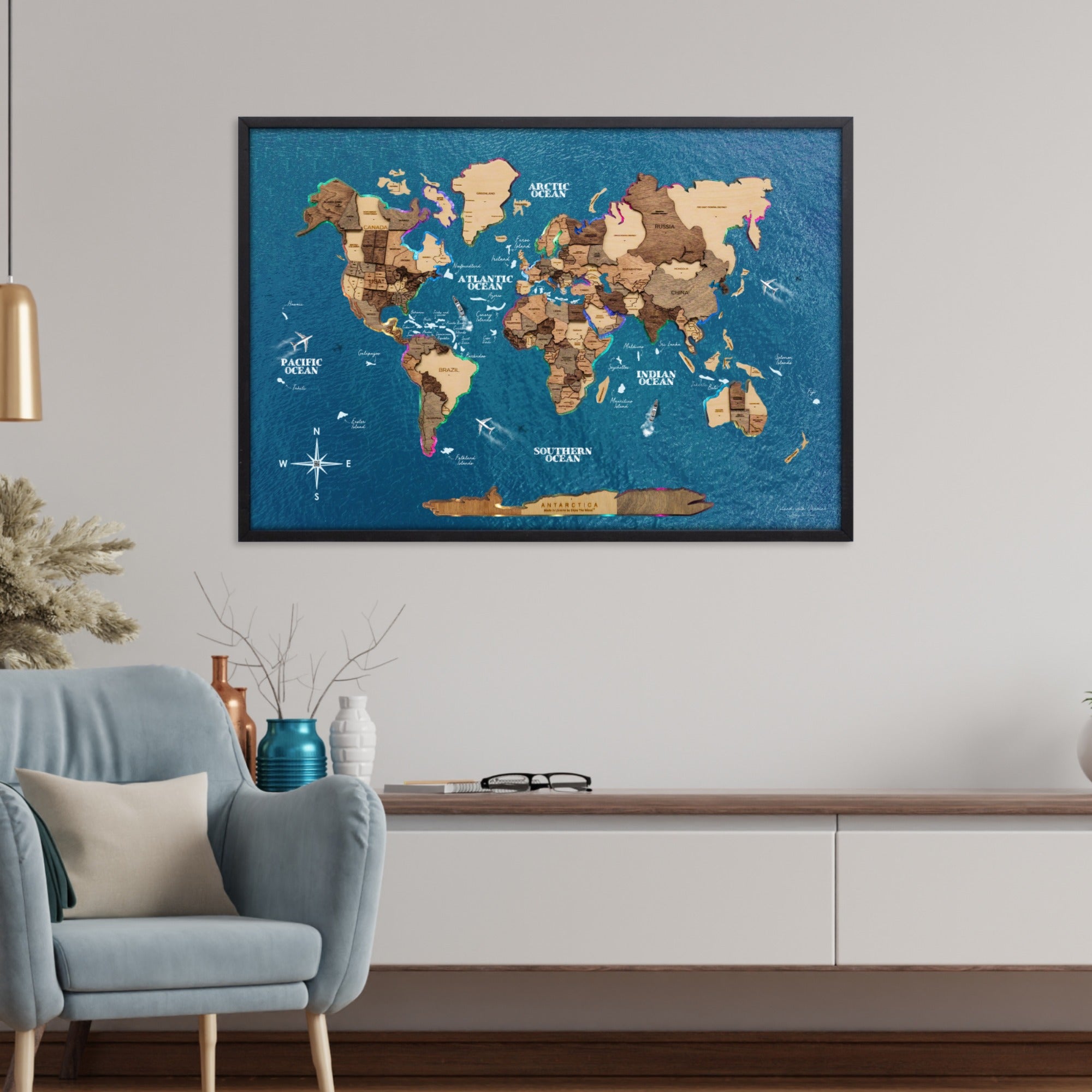 Map on Board LED 2.0 Smokey - Hallam Custom Woodworking - Enjoy The Wood
