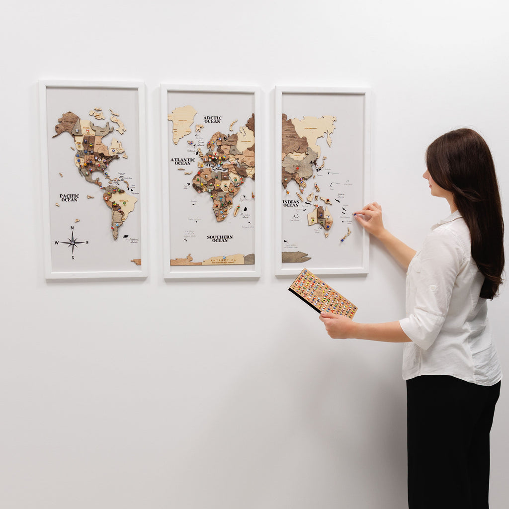 Triptych Wall Art - Wooden World Map (Smokey) - Hallam Custom Woodworking - Enjoy The Wood