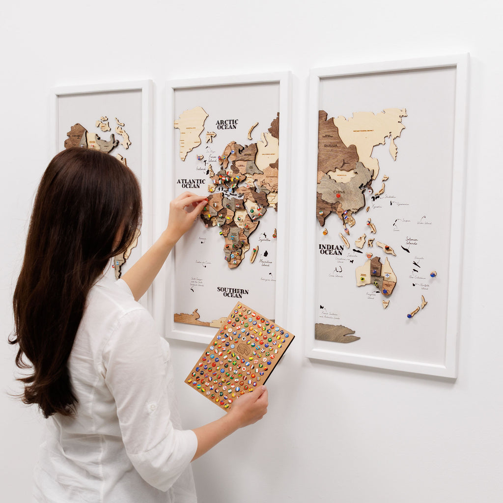 Triptych Wall Art - Wooden World Map (Smokey) - Hallam Custom Woodworking - Enjoy The Wood