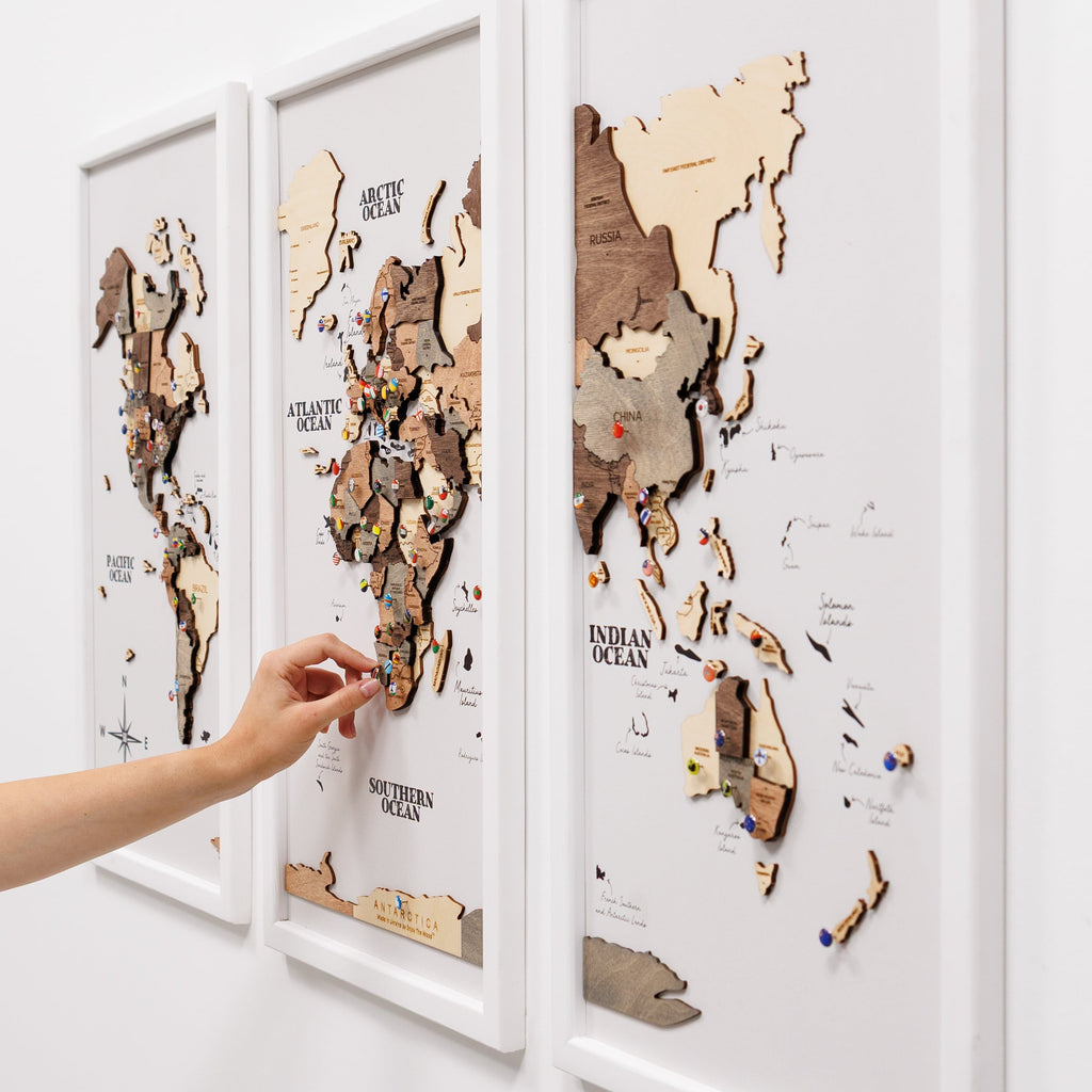 Triptych Wall Art - Wooden World Map (Smokey) - Hallam Custom Woodworking - Enjoy The Wood